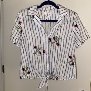 Sophie Rue- Button Down Top with Embroidery & Tie